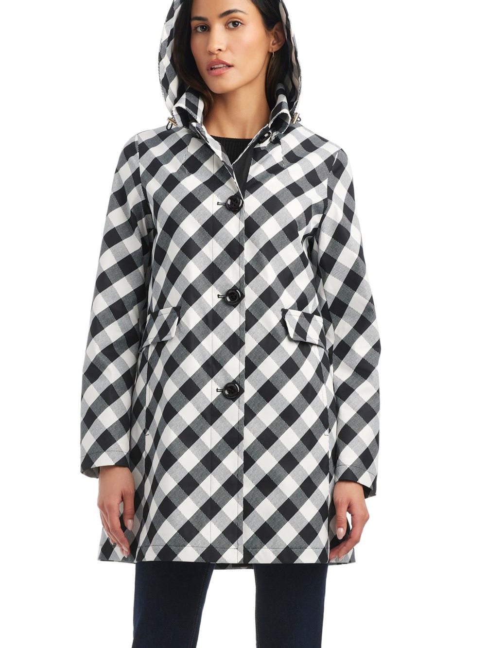 kate spade Black and White Gingham Hooded Raincoat